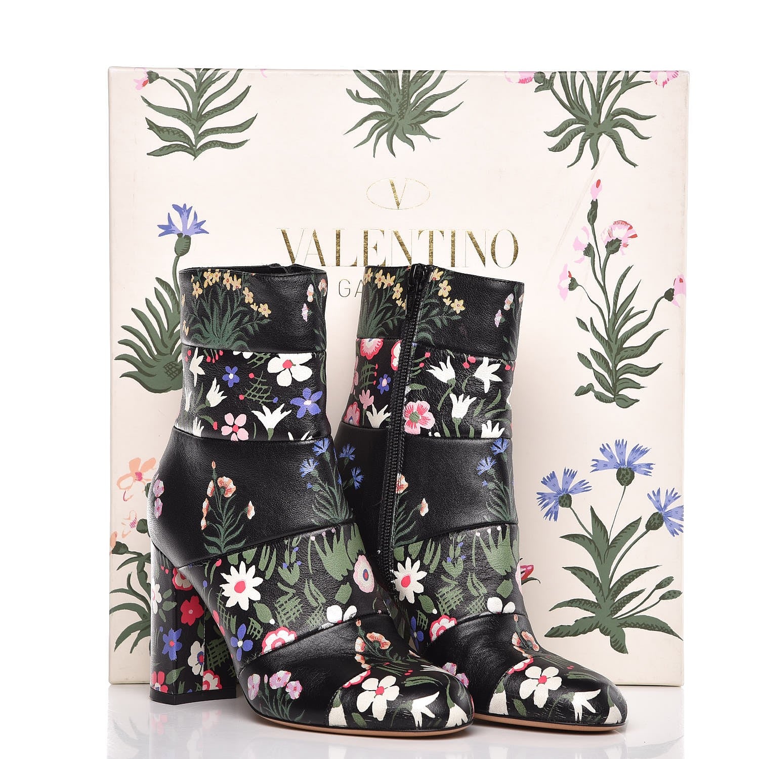 Valentino Garavani Calfskin Camugarden Paneled Ankle Boots 35.5 Black 9 of 9