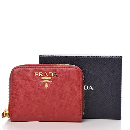 Prada Saffiano Metal Zip Coin Purse Fuoco 7 of 7