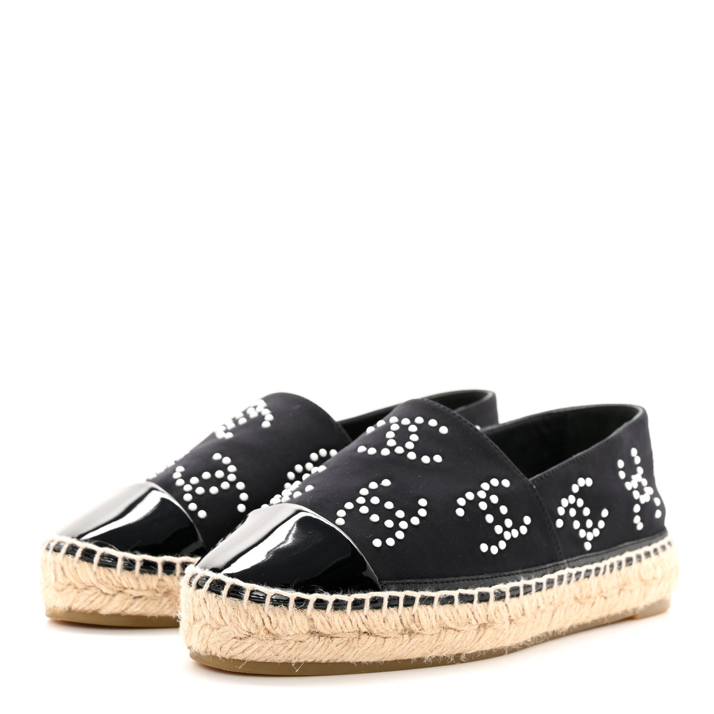Neoprene Patent Calfskin Pearl CC Espadrilles 36 Black White