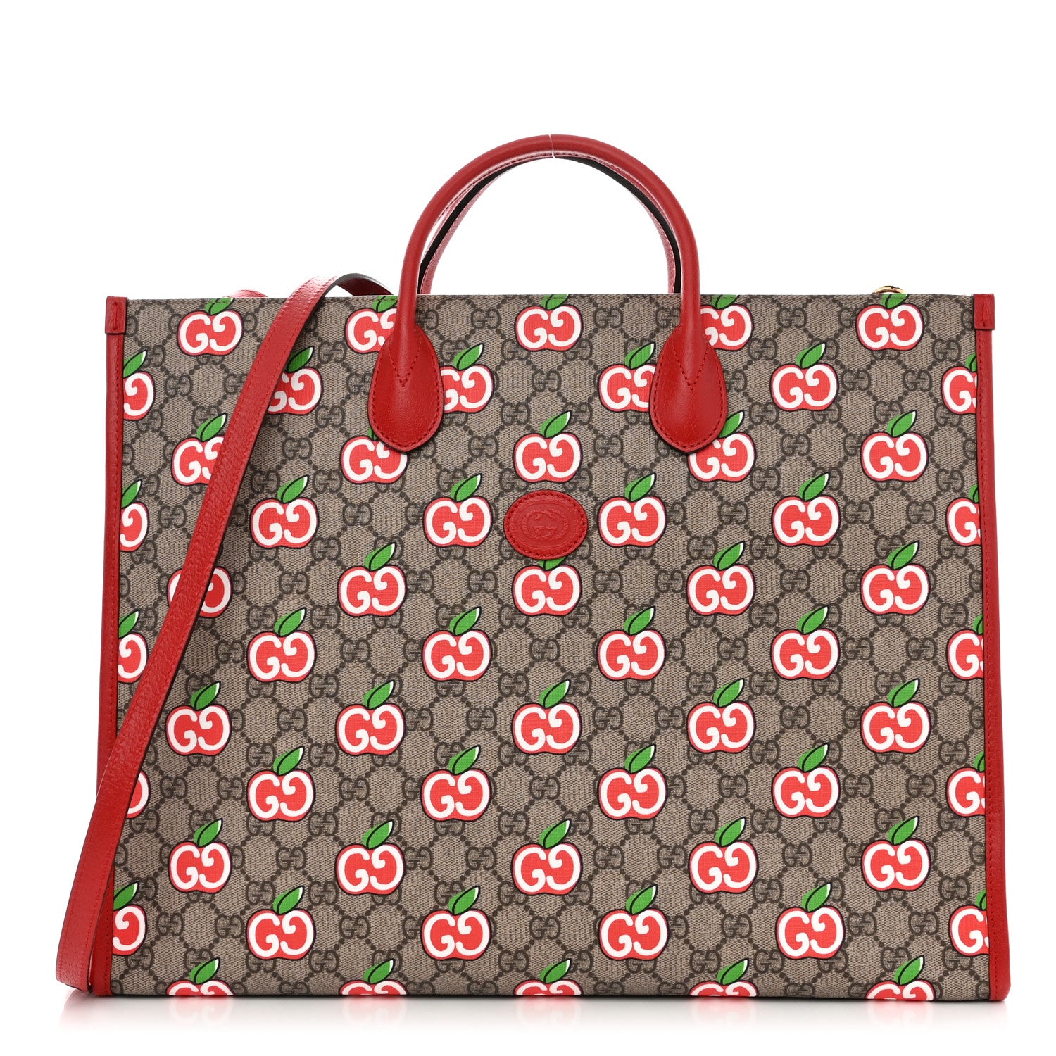 Gucci GG Supreme Monogram Apple Dollar Calfskin Large Retro Interlocking G Tote Bag Beige Ebony Multicolor Lobster Red 1 of 8