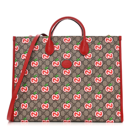 Gucci GG Supreme Monogram Apple Dollar Calfskin Large Retro Interlocking G Tote Bag Beige Ebony Multicolor Lobster Red 1 of 8