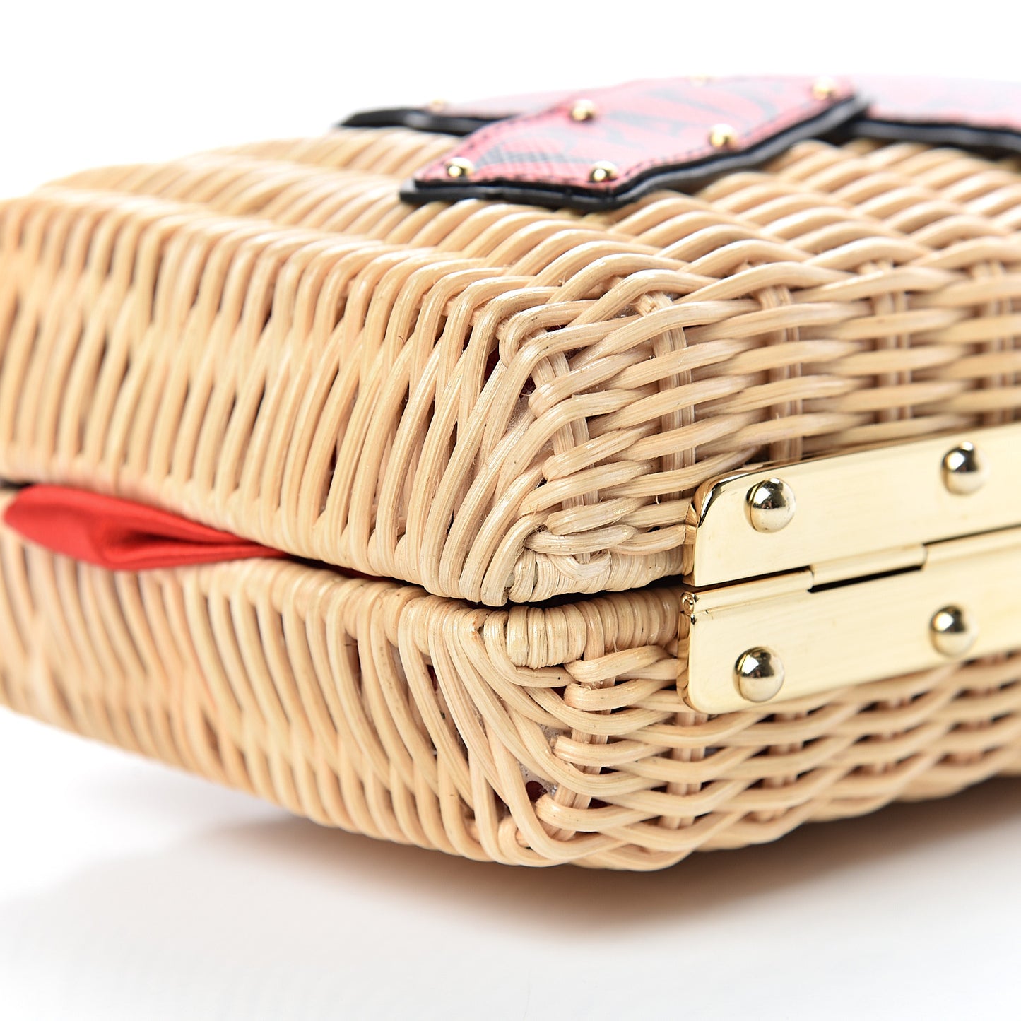 Wicker Saffiano Hibiscus Print Crossbody Clutch Rosso