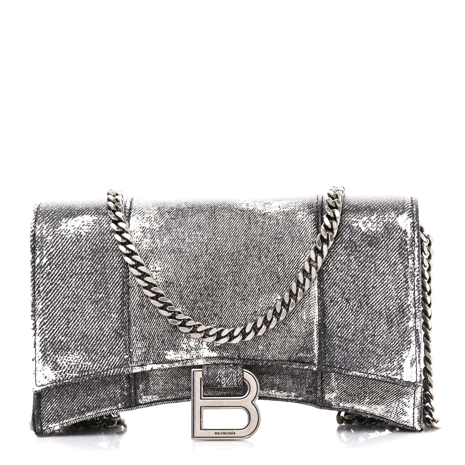 Balenciaga Nappa Denim Printed Hourglass Chain Bag Denim Black 1 of 10