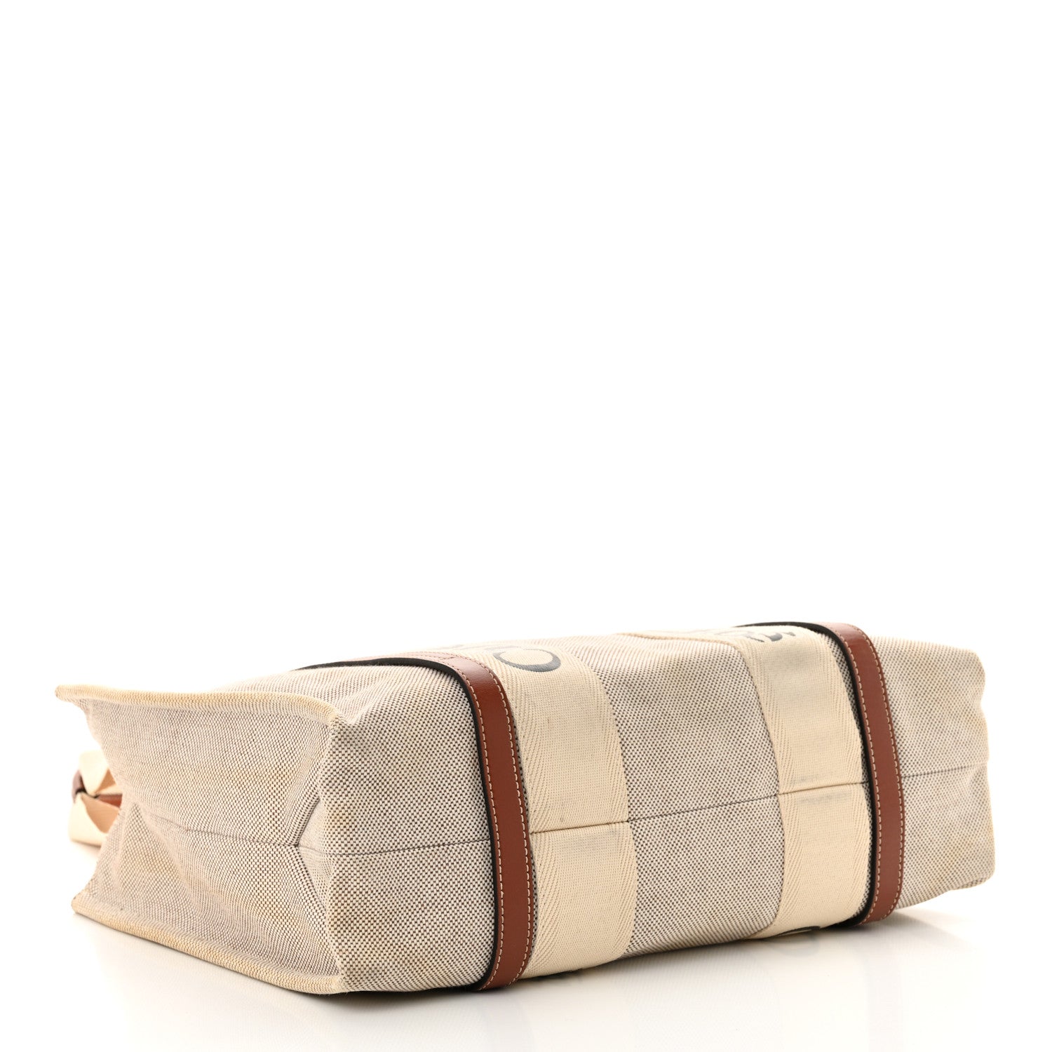 Chloe Linen Calfskin Medium Woody Ribbon Tote White Brown 4 of 18