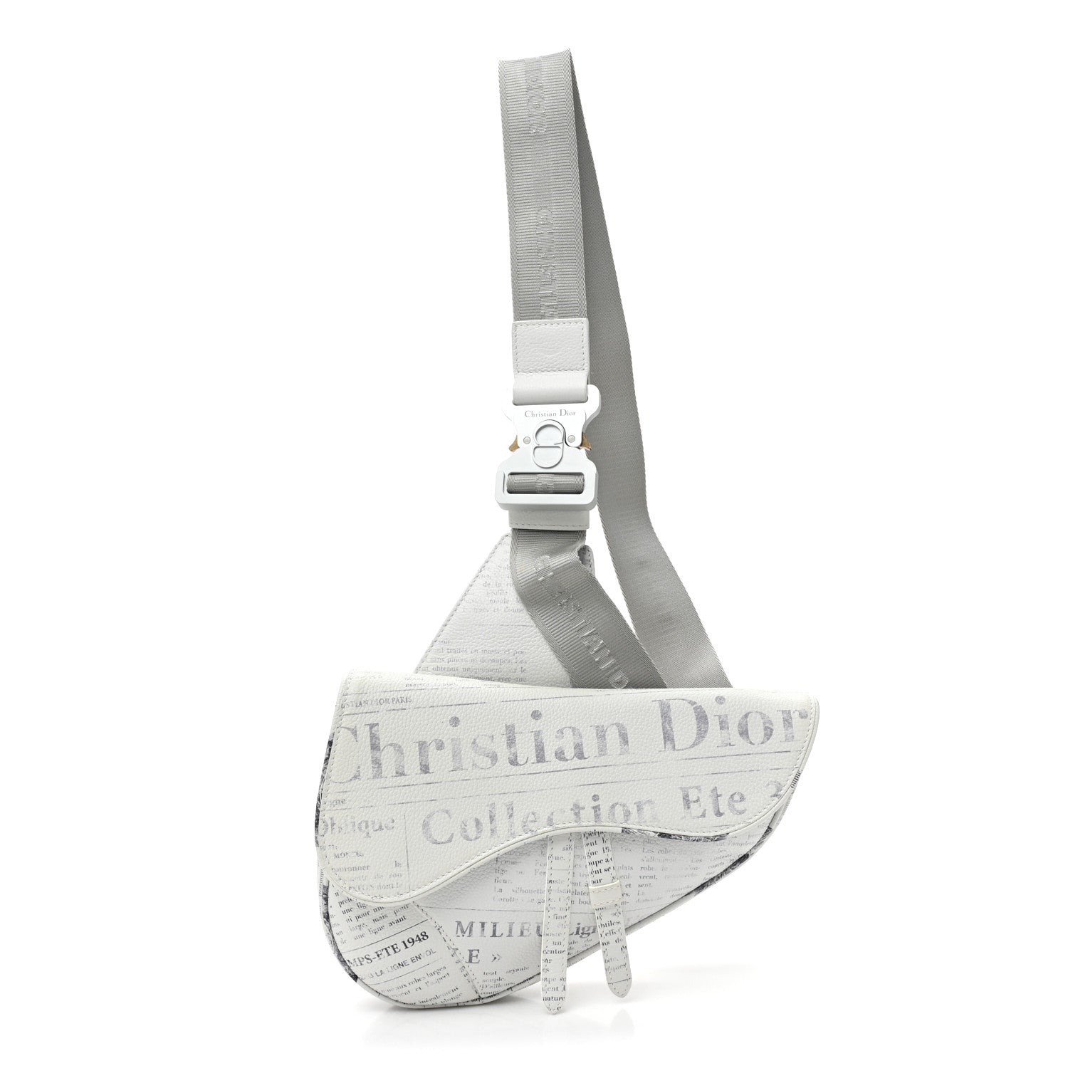 Christian Dior X Daniel Arsham Grained Calfskin Newspaper Print Saddle Bag White 1 of 10