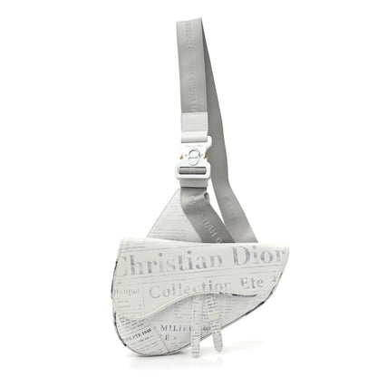 Christian Dior X Daniel Arsham Grained Calfskin Newspaper Print Saddle Bag White 1 of 10