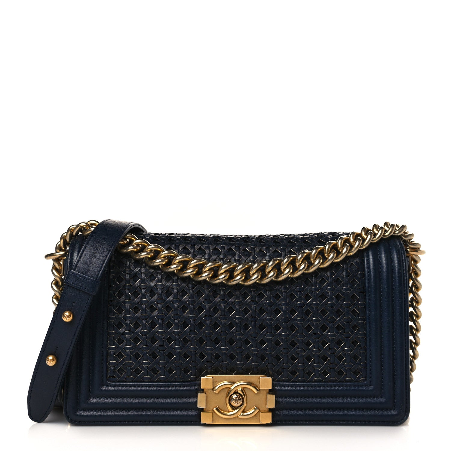 Chanel Braided Sheepskin Medium Boy Flap Navy 1 of 9