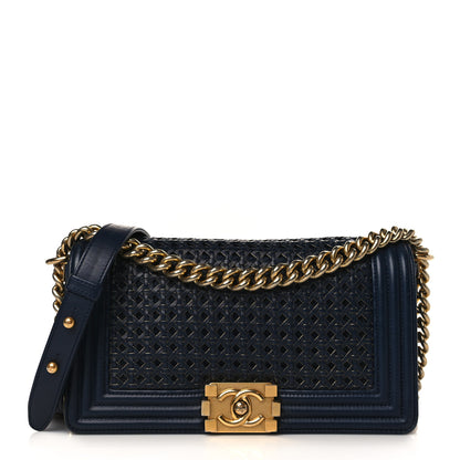 Chanel Braided Sheepskin Medium Boy Flap Navy 1 of 9