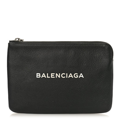 Balenciaga Calfskin Logo Medium Everyday Pouch Black 1 of 9