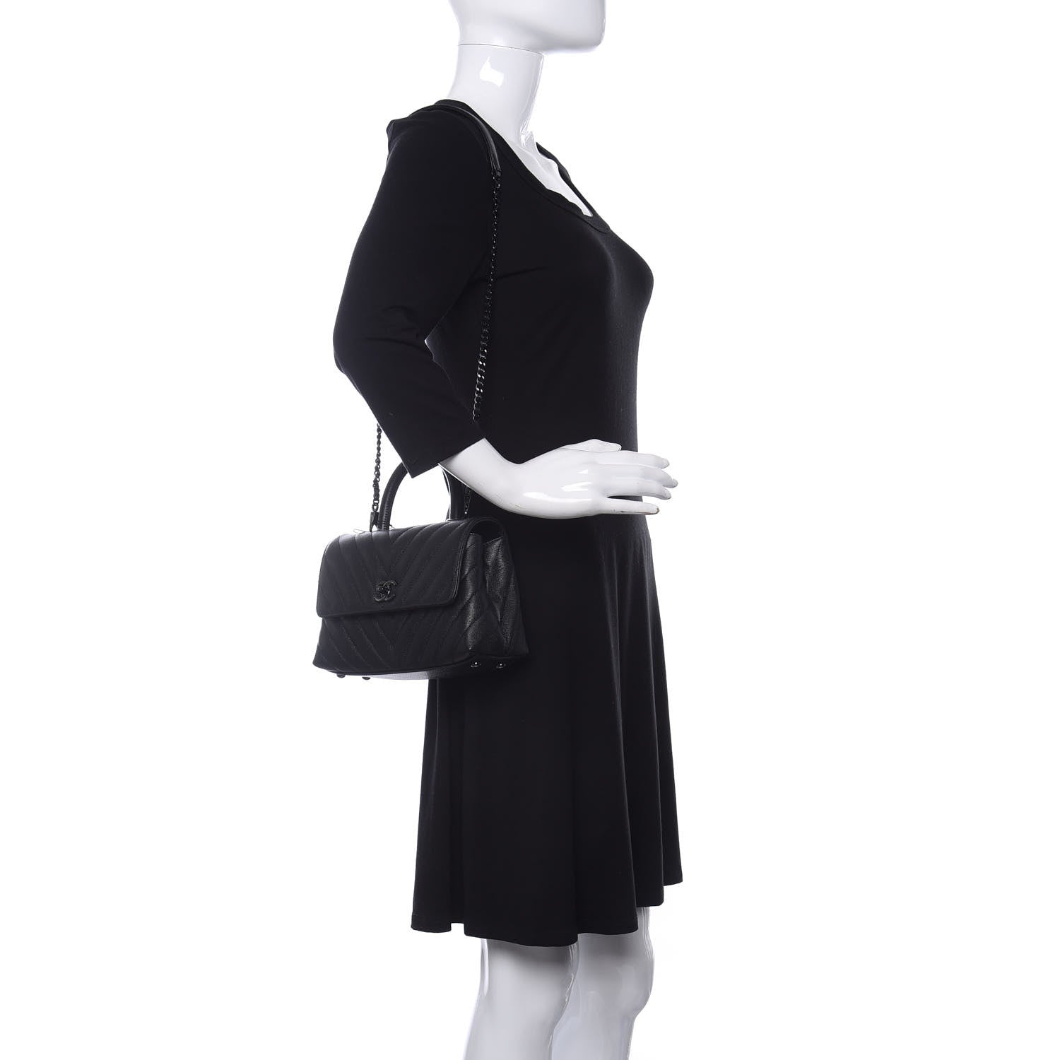 Chanel Caviar Chevron Quilted Mini Coco Handle Flap So Black 2 of 11