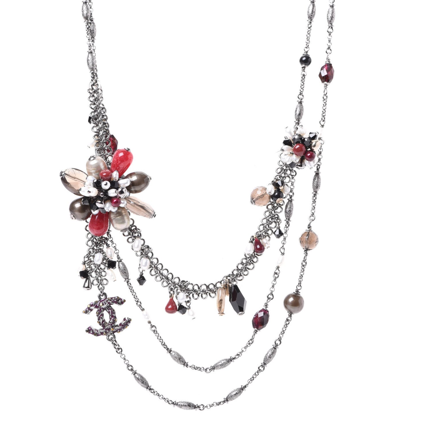Beaded CC Necklace Ruthenium Red