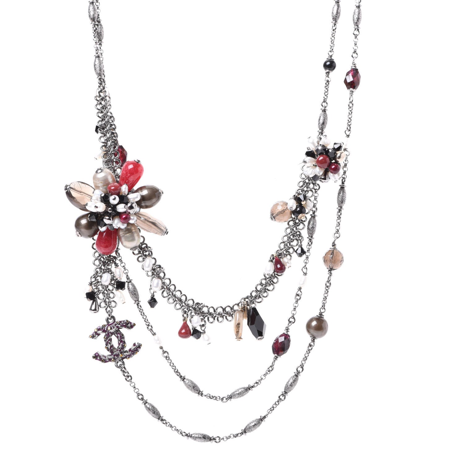 Chanel Beaded CC Necklace Ruthenium Red 1 of 3