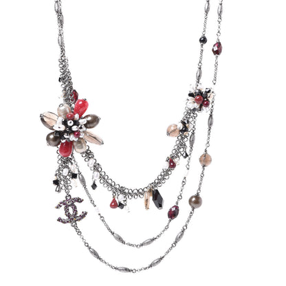 Chanel Beaded CC Necklace Ruthenium Red 1 of 3