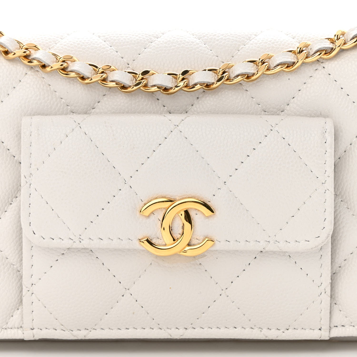 Chanel Caviar Quilted Pocket Twins Clutch With Chain White 9 of 14
