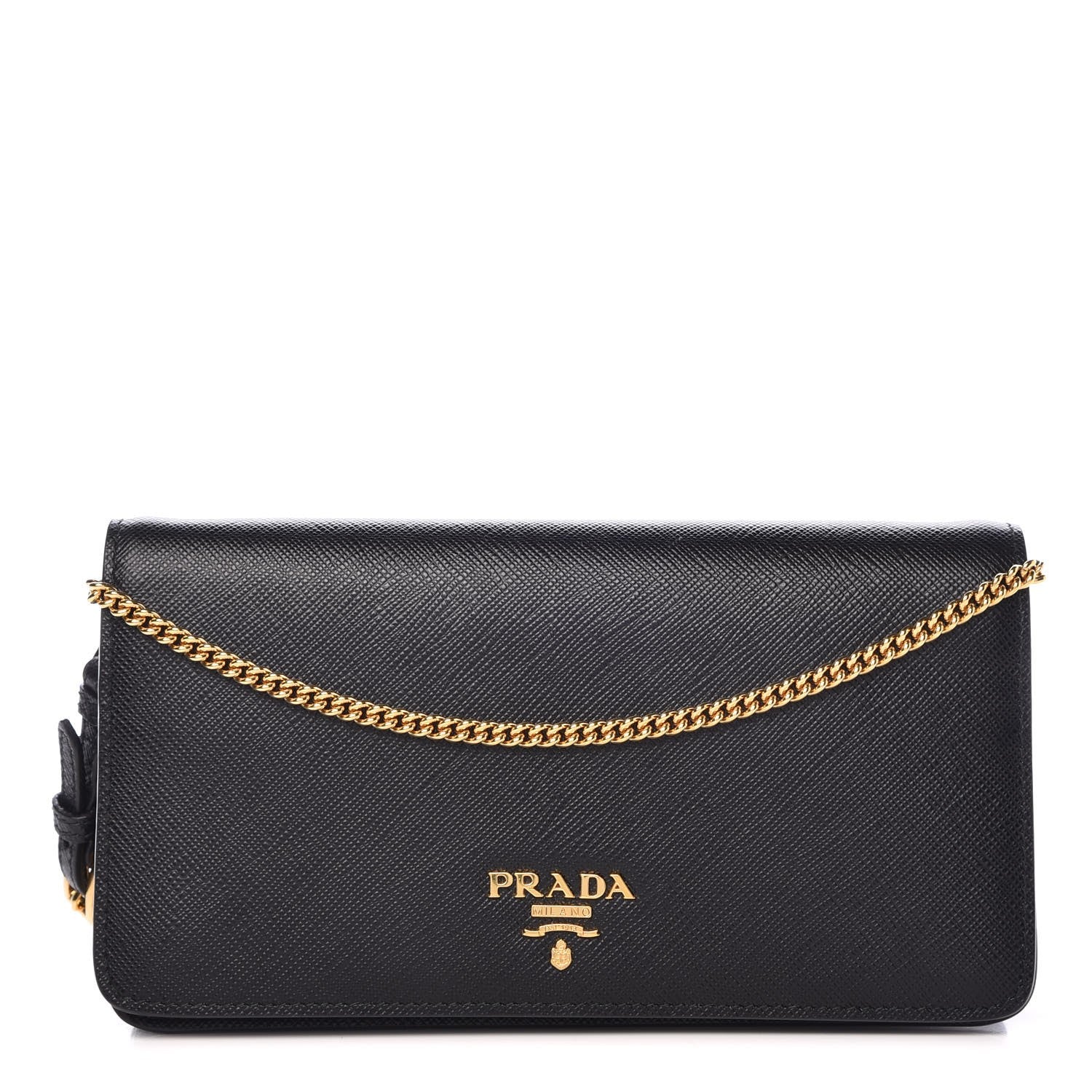 Prada Saffiano Metal Phone Wristlet Crossbody Wallet Black 1 of 7