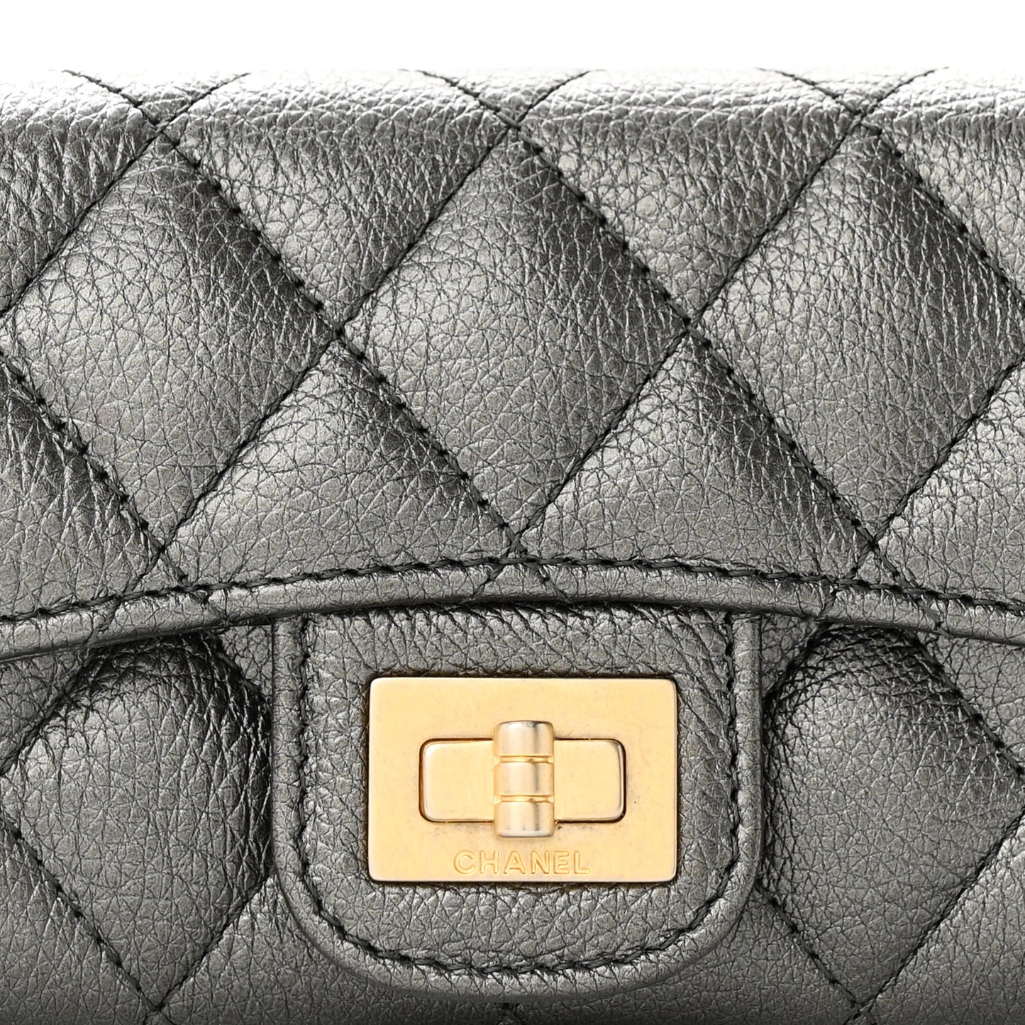 Metallic Calfskin Quilted Reissue Flap Card Holder Charcoal
