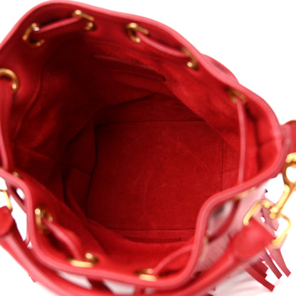 Saint Laurent Calfskin Tri-Color Small Emmanuelle Fringe Bucket Bag Red Bubblegum Purple 5 of 9