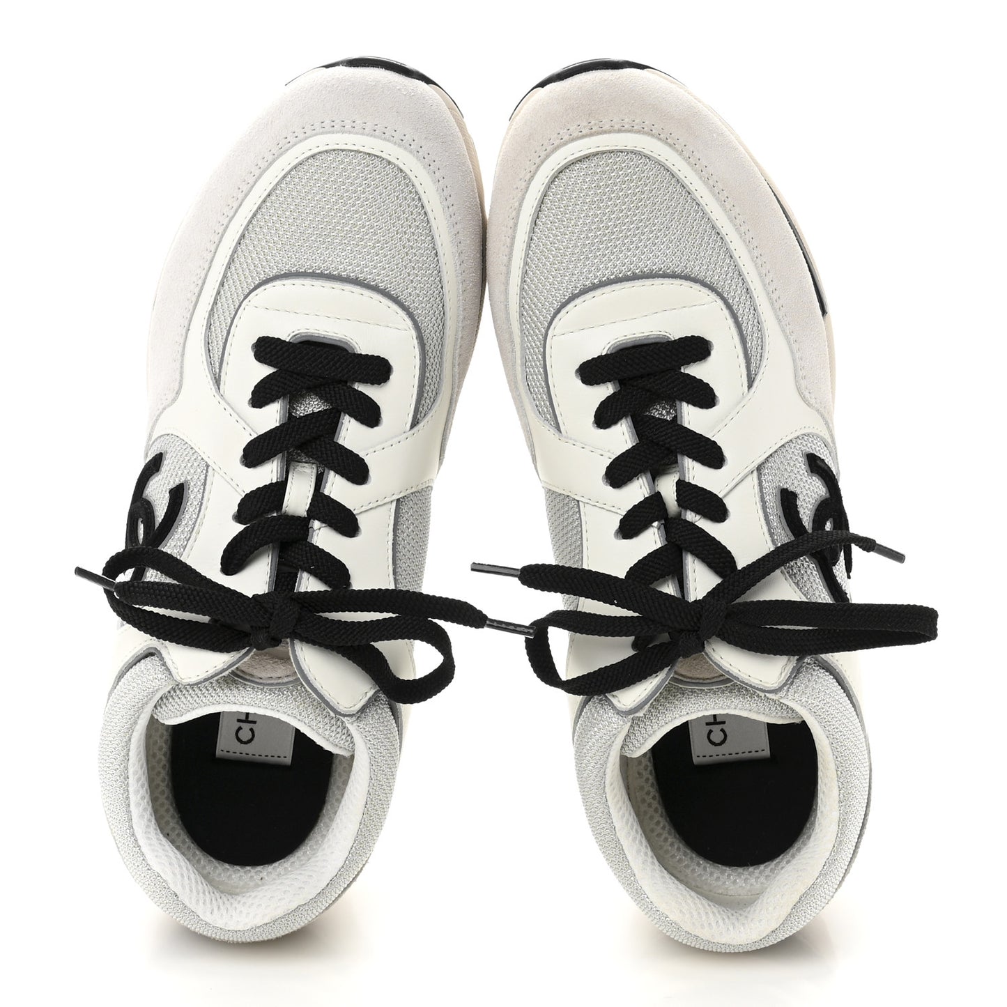 Calfskin Fabric Womens CC Sneakers 39.5 White Silver Light Grey