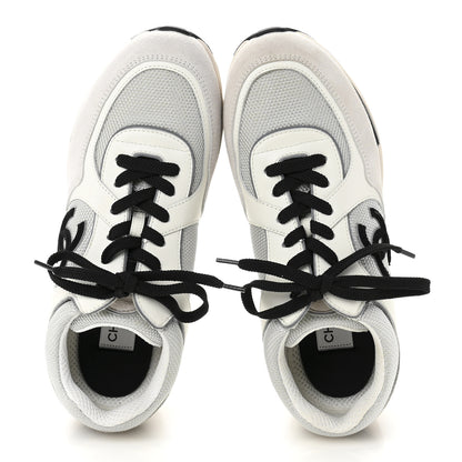 Chanel Calfskin Fabric Womens CC Sneakers 39.5 White Silver Light Grey 2 of 11