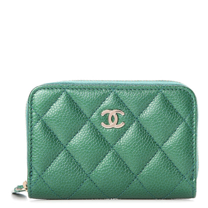 Chanel Metallic Caviar Quilted Zip Coin Purse Green 1 of 8