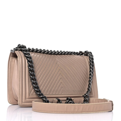 Chanel Lambskin Chevron Quilted Medium Boy Flap Beige 2 of 9