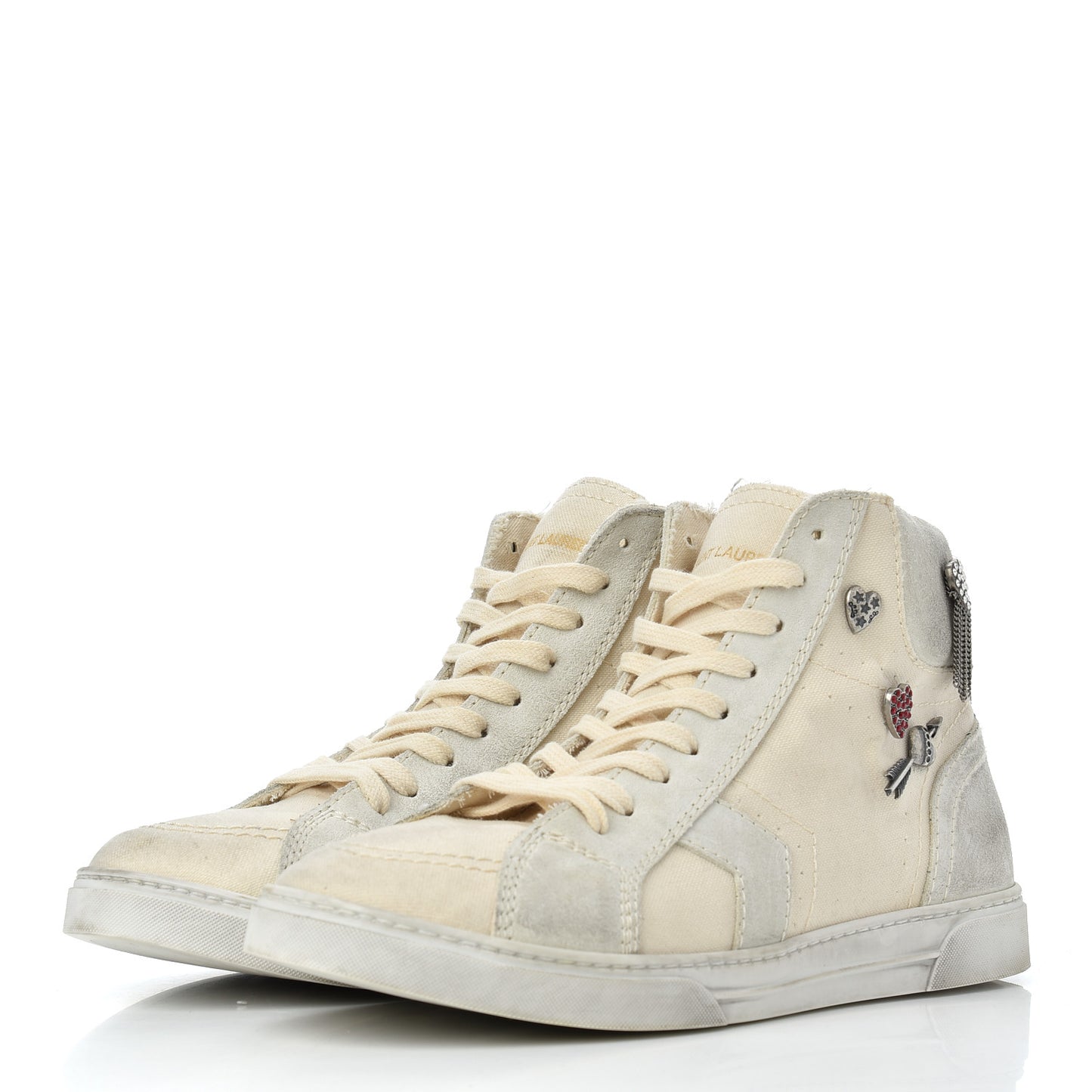 Distressed Canvas Smoking Forever High Top Sneakers 40.5 Milk Panna