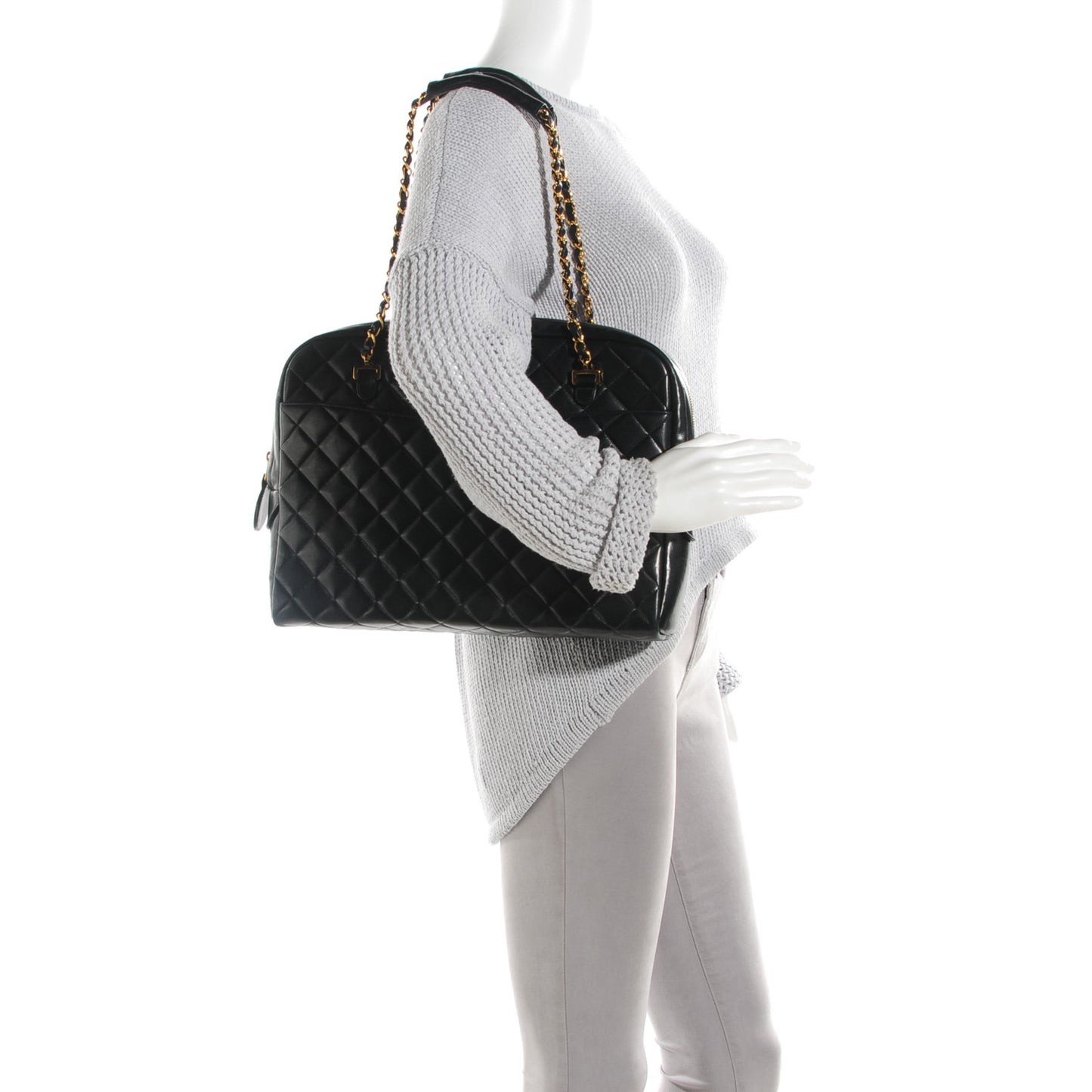 Lambskin Quilted Shoulder Bag Black