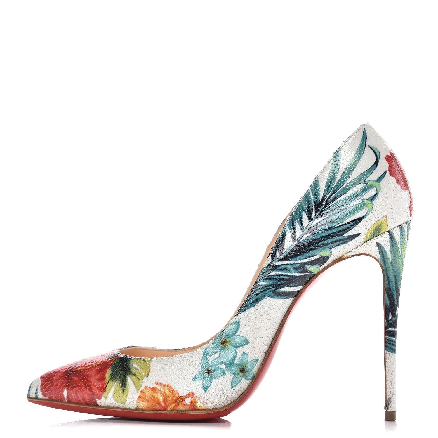 Christian Louboutin Crackled Calfskin Hawaiian Print Pigalle Follies 100 Pumps 38 White 1 of 10