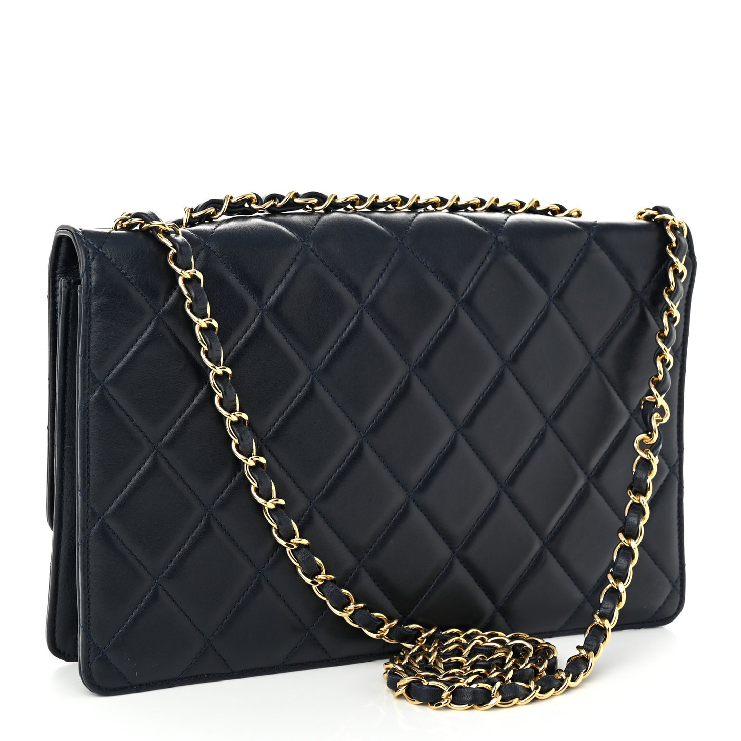 Lambskin Quilted Large Golden Class Flap Navy