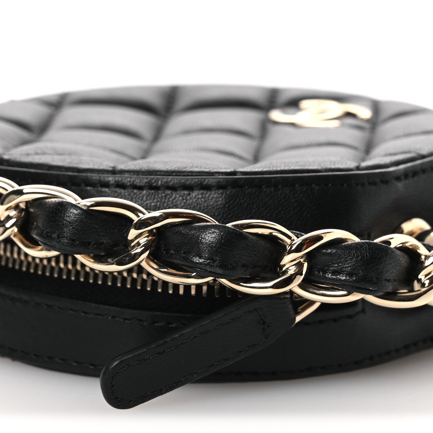 Chanel Lambskin Quilted Chain Round Mini Clutch Black 11 of 12