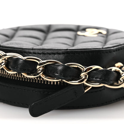 Chanel Lambskin Quilted Chain Round Mini Clutch Black 11 of 12