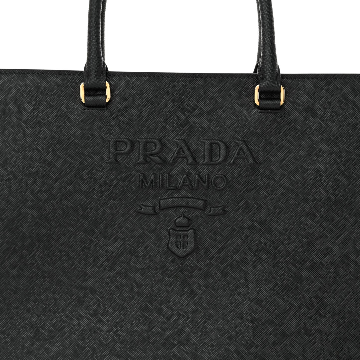 Saffiano Lux Logo Embossed Large Shoulder Tote Handbag Black