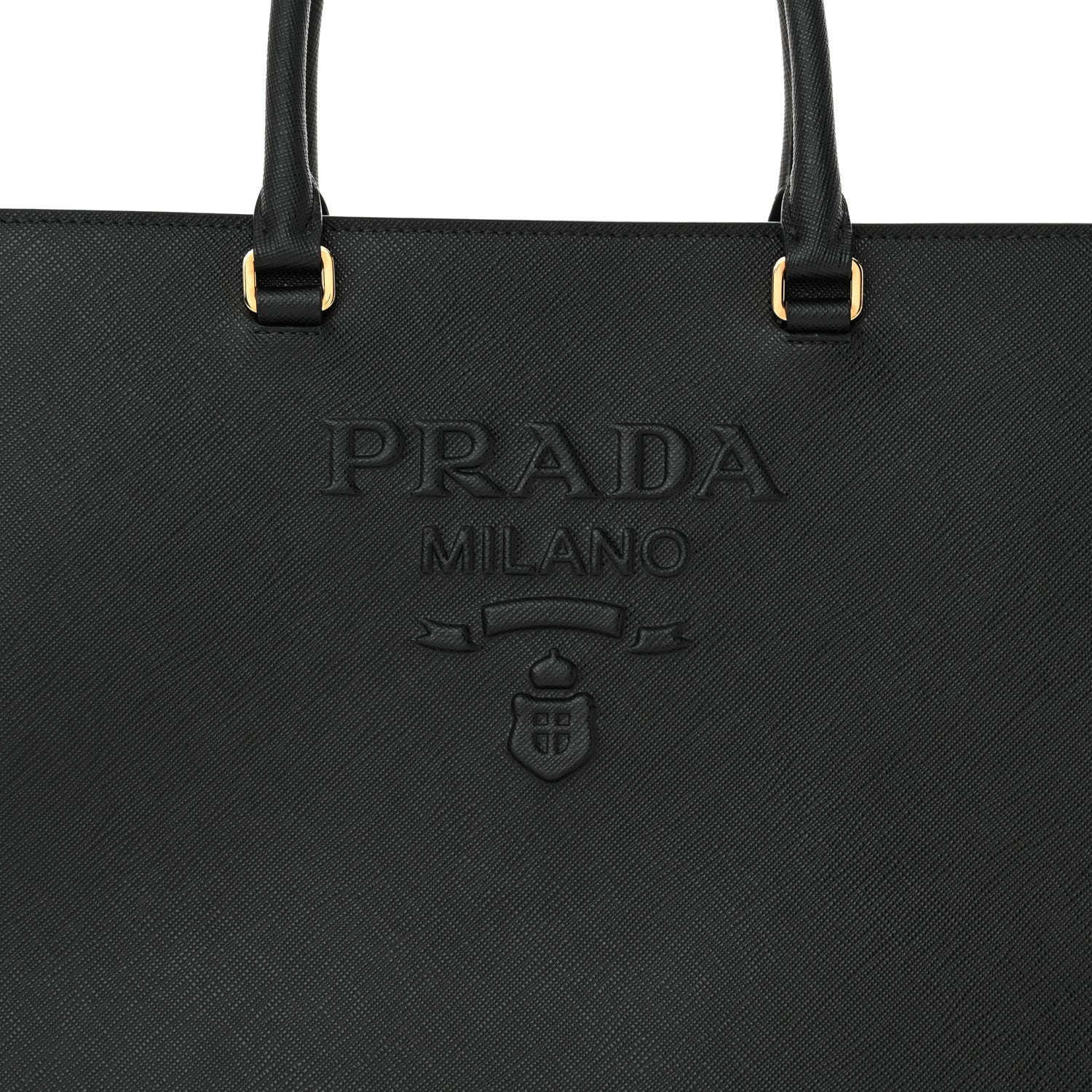 Prada Saffiano Lux Logo Embossed Large Shoulder Tote Handbag Black 8 of 15