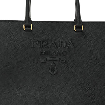 Prada Saffiano Lux Logo Embossed Large Shoulder Tote Handbag Black 8 of 15