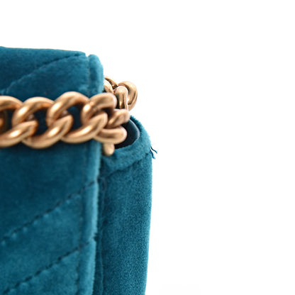 Gucci Velvet Matelasse Mini GG Marmont Shoulder Bag Pavone Cyan 10 of 13