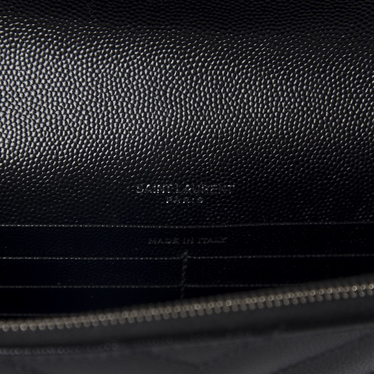 Grain De Poudre Matelasse Chevron Monogram Envelope Chain Wallet Black