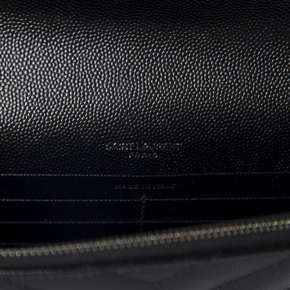 Saint Laurent Grain De Poudre Matelasse Chevron Monogram Envelope Chain Wallet Black 8 of 11