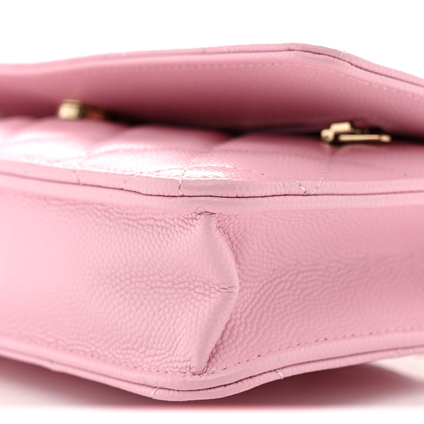 Caviar Quilted Textured CC Wallet on Chain WOC Light Pink