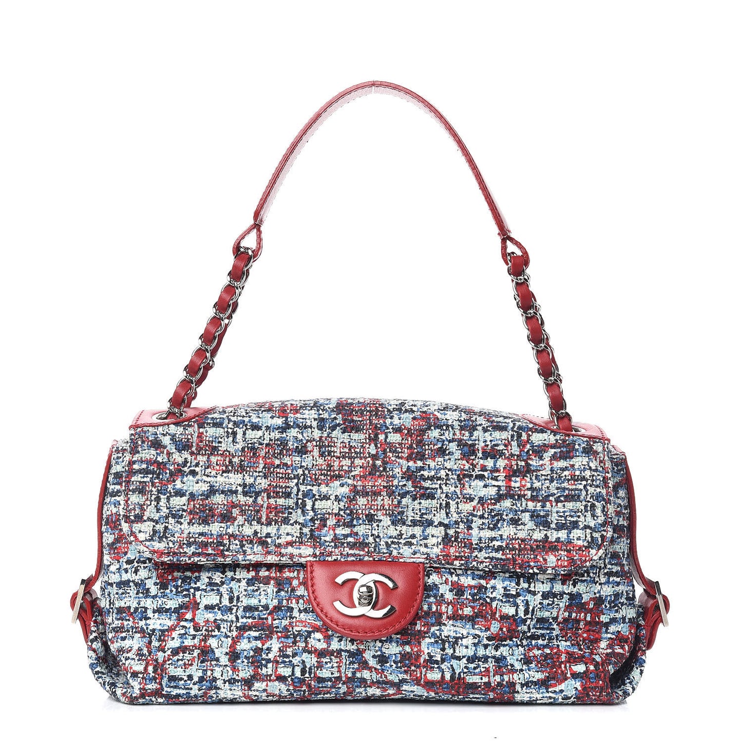 Tweed Lambskin Flap Blue Red