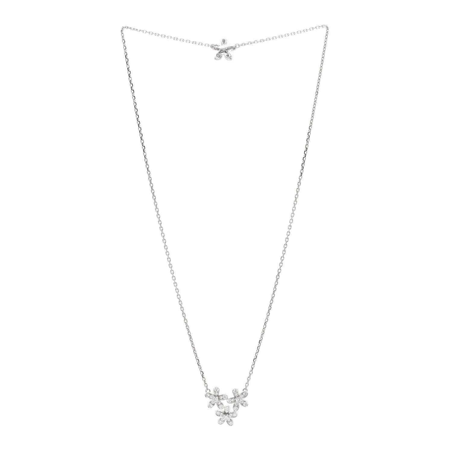 Van Cleef & Arpels 18K White Gold Diamond Socrate 3 Flower Pendant Necklace 3 of 4