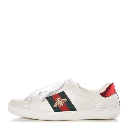 Gucci Miro Soft Calfskin Laminated Ayers Web Bee Embroidered Mens Ace Sneakers 9.5 White Red Flame Green 1 of 12
