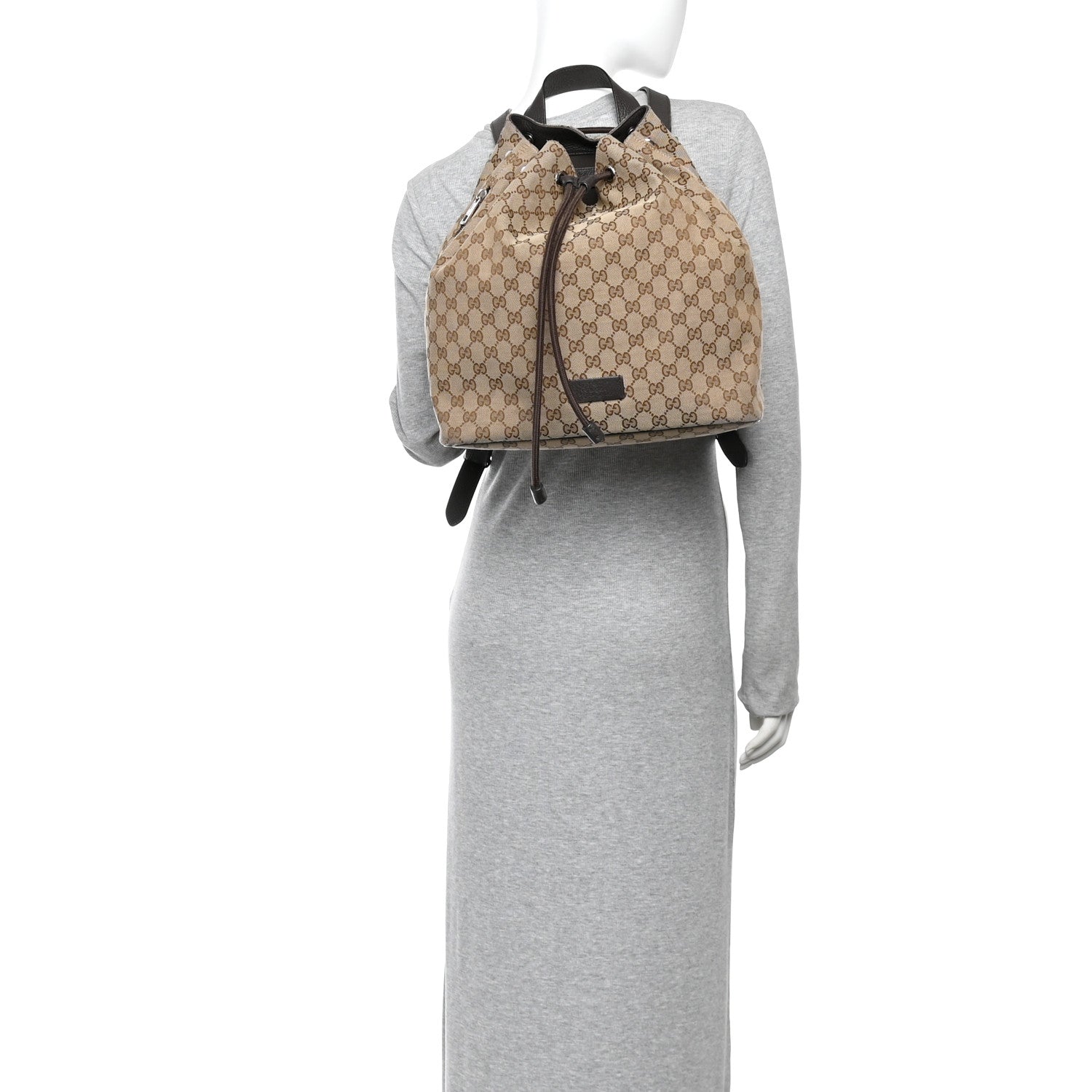 Gucci Monogram Dollar Calfskin O Drawstring Backpack Beige Ebony Testa di Moro Dark Chocolate 3 of 12