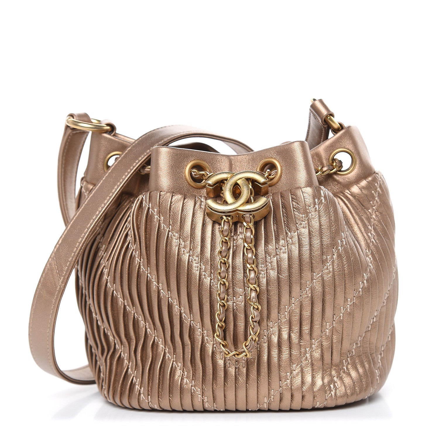 Chanel Metallic Lambskin Coco Pleats Small Drawstring Bag Gold 1 of 9
