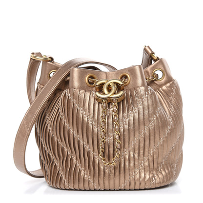 Chanel Metallic Lambskin Coco Pleats Small Drawstring Bag Gold 1 of 9