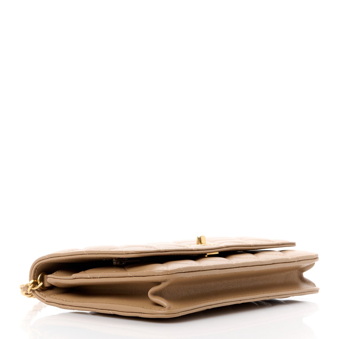 Lambskin Quilted CC Pearl Crush Wallet on Chain WOC Beige