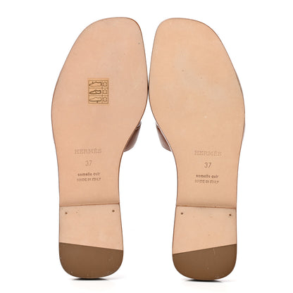 Hermes Box Calfskin Oran Sandals 37 Gold 5 of 9