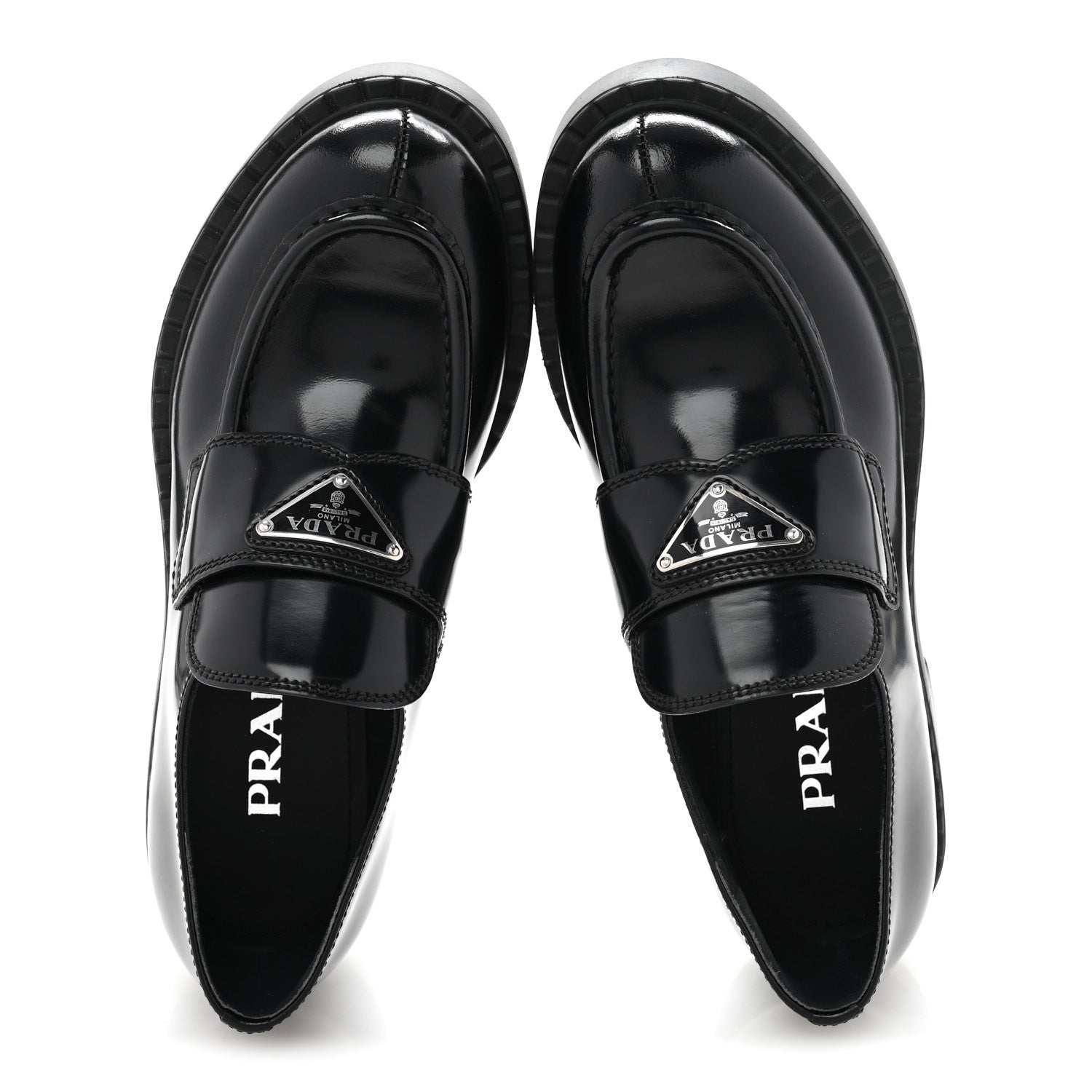 Prada Spazzolato Metal Triangle Logo 50mm Loafers 36 Black 2 of 10