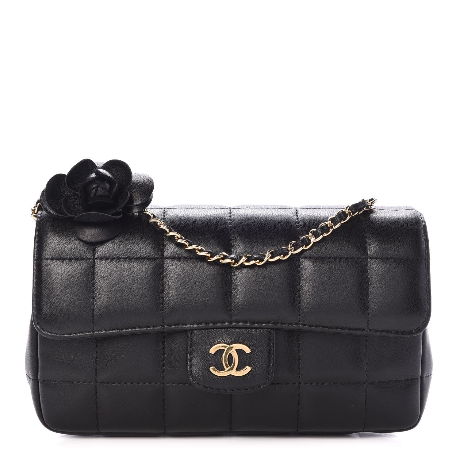 Chanel Lambskin Quilted Mini Chocolate Bar Camellia Flap Black 1 of 8