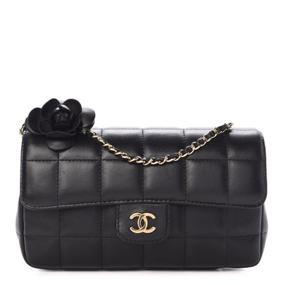 Chanel Lambskin Quilted Mini Chocolate Bar Camellia Flap Black 1 of 8