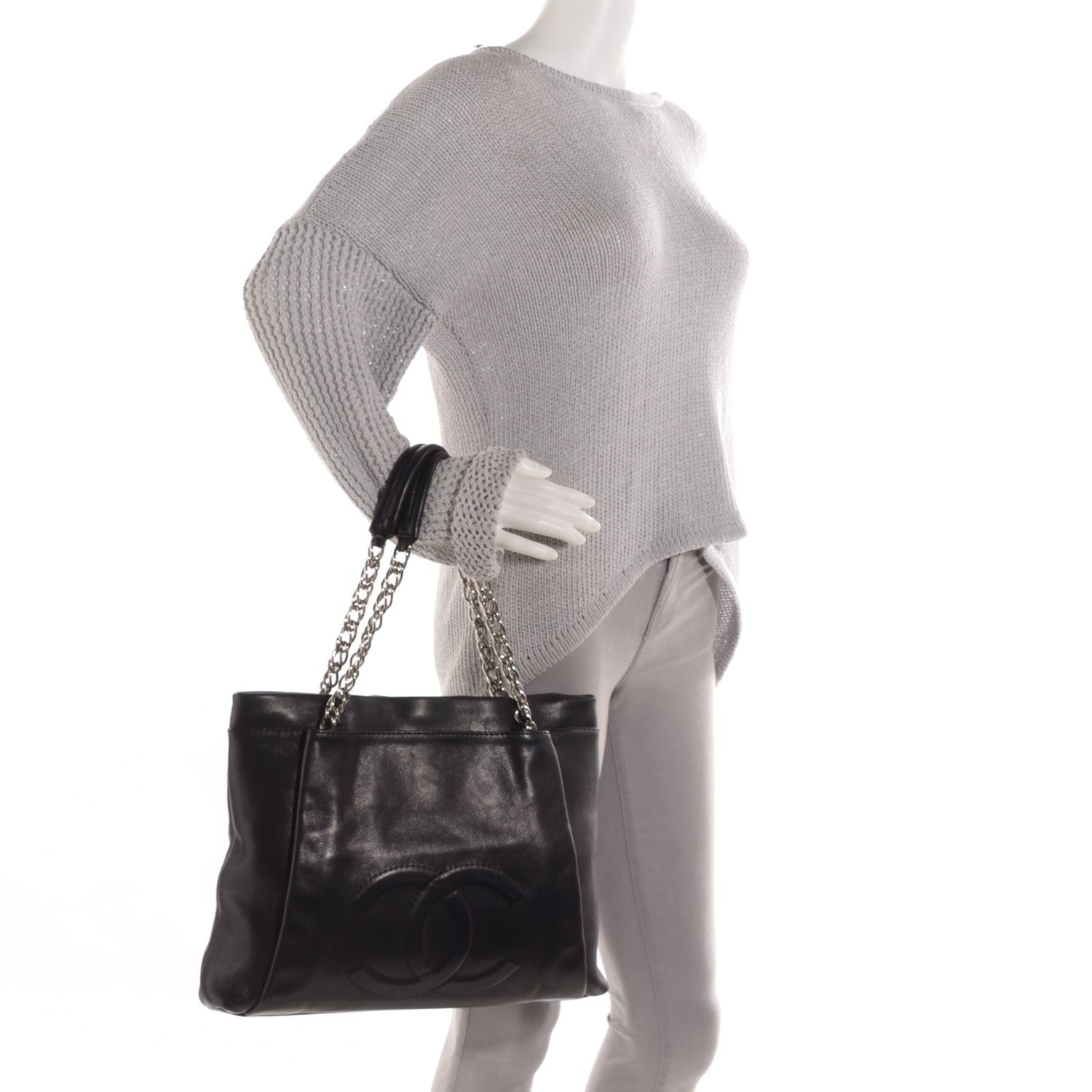 Chanel Caviar Large CC Tuck Tote Black 2 of 7